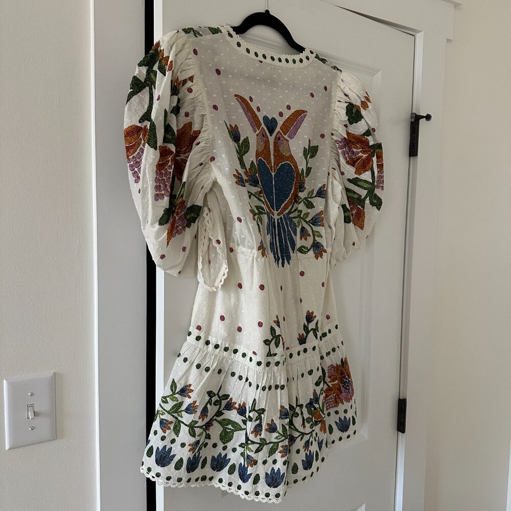FARM Rio White Floral Mini Dress with Multicolor Embroidery - Picture 10 of 16